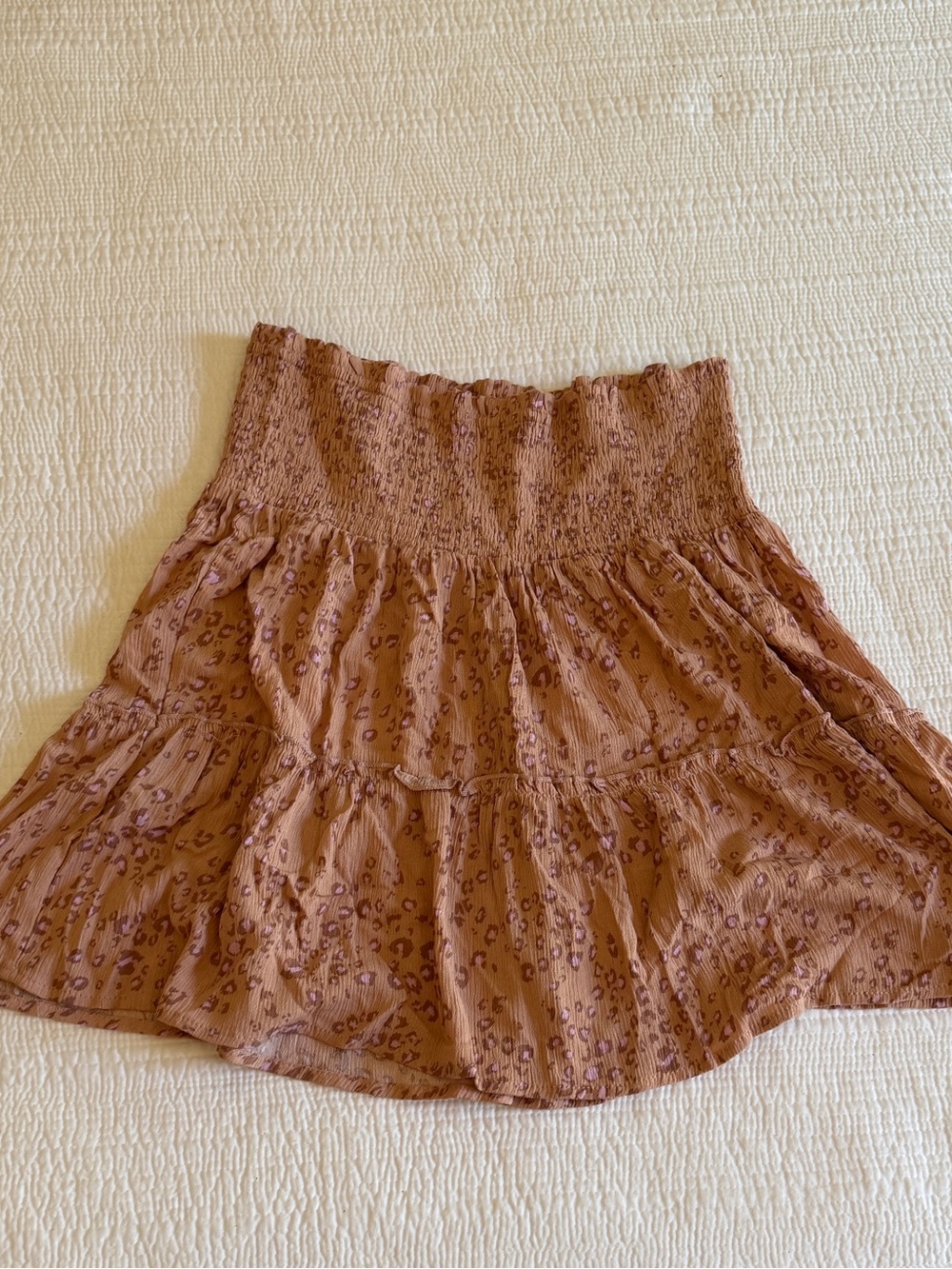 Pink Rose Tiered Smocked Skirt in Dusty Mauve Leopard
